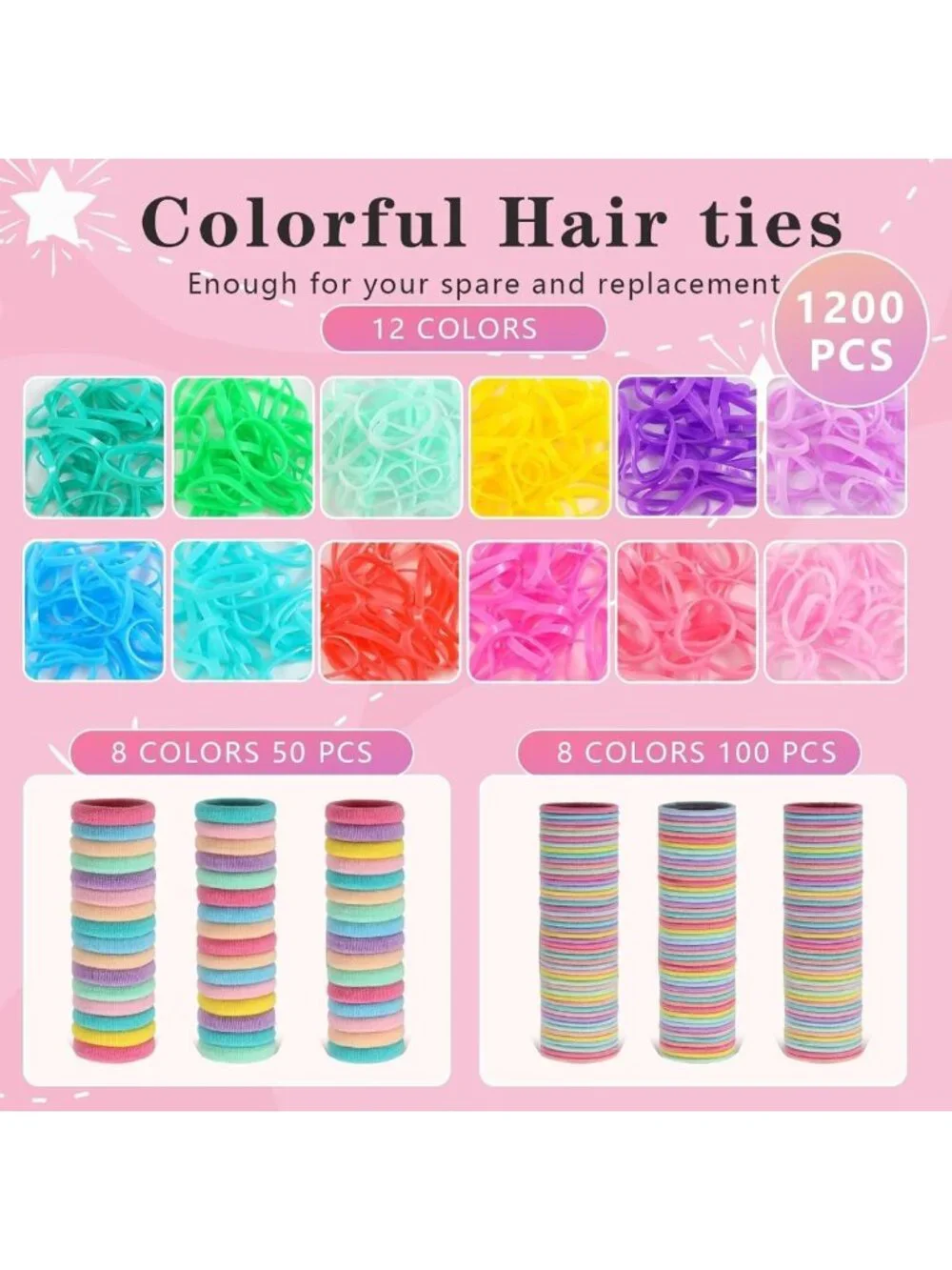 Colorful Hair Accessories Set for Girls - 1350 Hair Ties & 44 Hair Clips